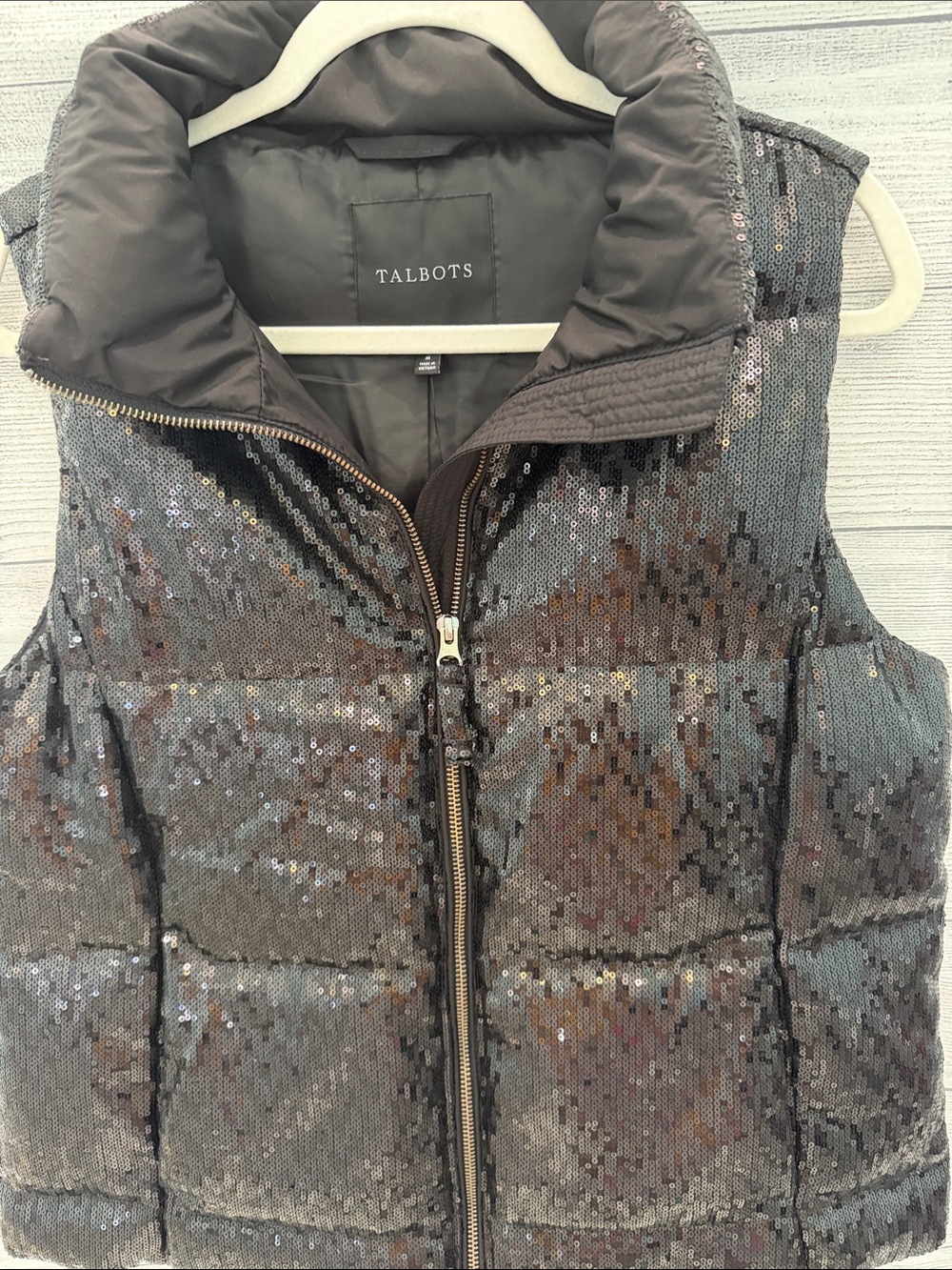 Talbots Black Sequin Puffer Vest NWT